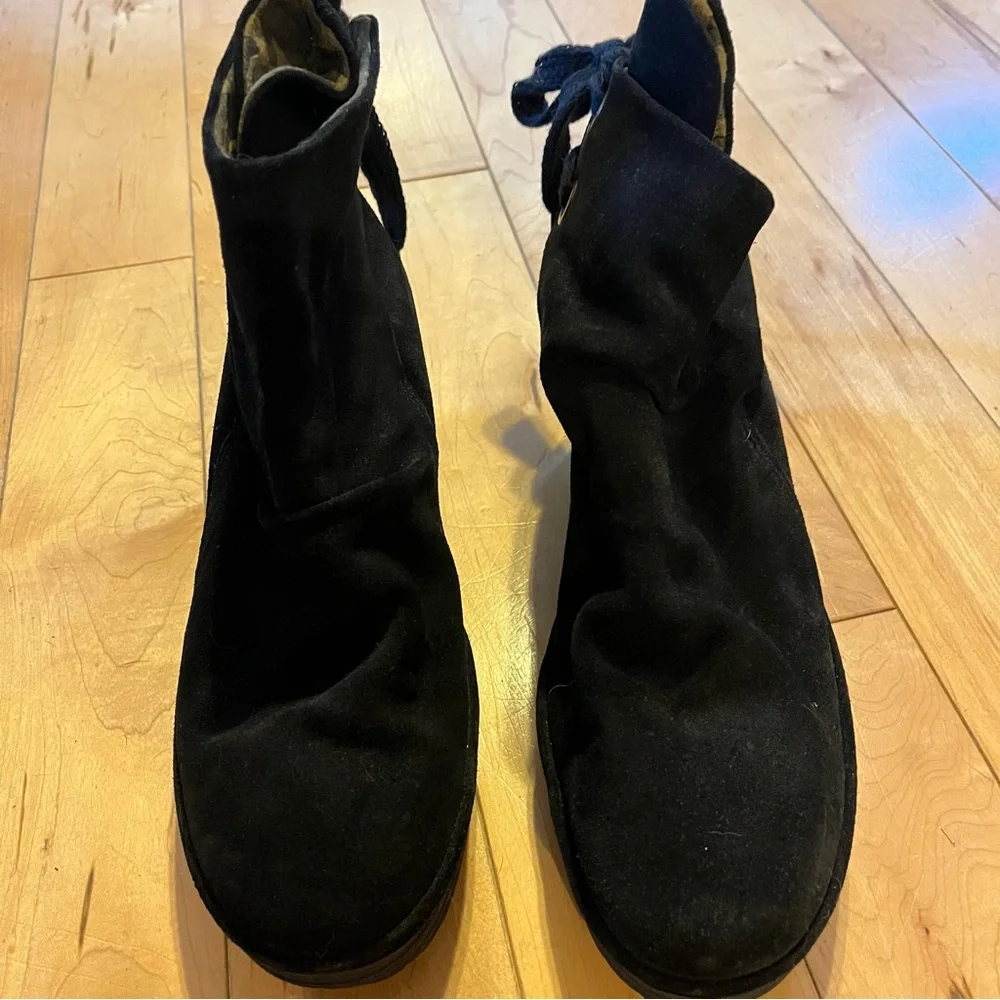 Fly London Black Suede Lace up the back Ankle booties size 42